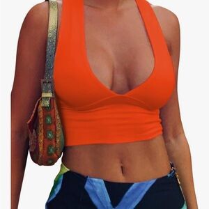 Orange Deep V Cropped Top!